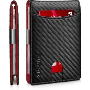 Wallet for Men Slim 11 Credit Card Holder Slots Red Leather RFID Blocking Money